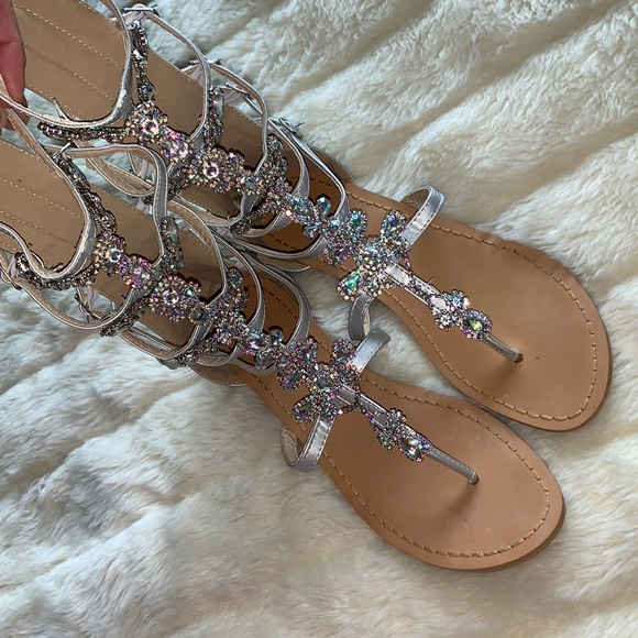 Size 10 Strappy boots sandals Bling sparkling Glam jewelled boot sandals 42 - Picture 3 of 12